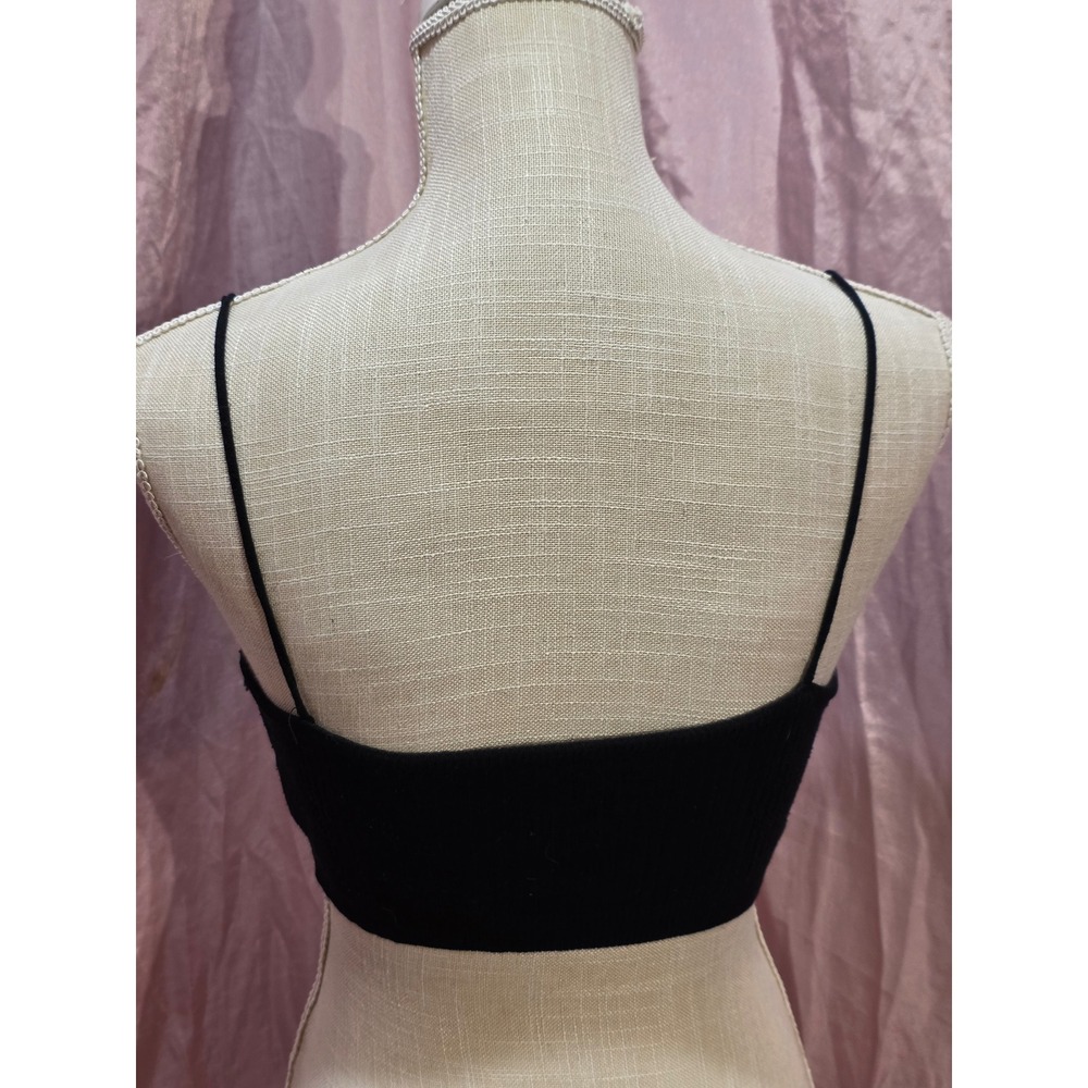 Black Ribbed Spaghetti Strap Crop Tank Top Women's Size Small Viscose natural - Picture 3 of 4